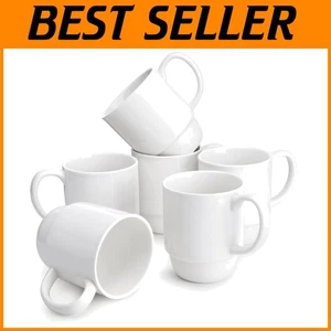 Porcelain Mug Set, 6 Count, 21 Oz Coffee Cups, White - Picture 1 of 10