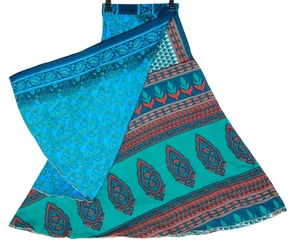 Sushila Vintage TealGreen Art Silk Saree Magic Wrap Reversible Skirt BeachDress - Picture 1 of 8