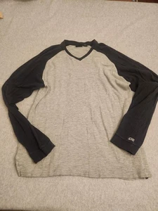 Y2K Guess Shirt Mens Large Gray Navy Raglan V-Neck Long Sleeve Knit Thermal - Picture 1 of 17