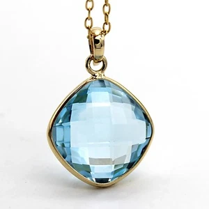 Classic 7CT Sky Blue Topaz Pendant Only 18 Kt Solid Yellow Gold Without Chain - Picture 1 of 6