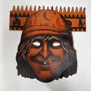 Vintage Halloween BEISTLE gestanzte Waben Hexe Maske Hut Original 30er-40er Jahre - Bild 1 von 14