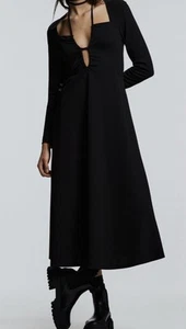 NWT ZARA Cut Out Long Sleeve Halter Black Dress Sz M - Picture 1 of 5