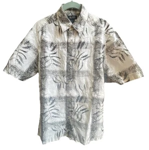 Axcess Claiborne Men’s Linen Cotton SS Shirt Sz Medium Black Grey White Print - Picture 1 of 6
