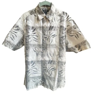 Axcess Claiborne Men’s Linen Cotton SS Shirt Sz Medium Black Grey White Print - Image 1 of 4