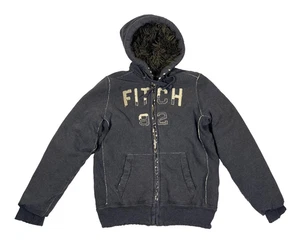 Abercrombie Fitch Wolf Jaw Jacket Distressed Heavy Faux Fur Lined Hoodie Y2K - Picture 1 of 6