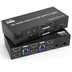 8K HDMI KVM Switch 2 Monitore 2 Computer Dual Monitor Support 8K@60Hz 4K@120... - Bild 1 von 8