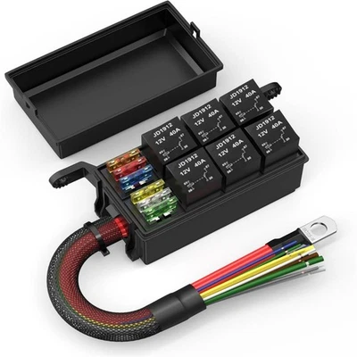 12V 40A 5-pin Relay Box 6 Way Pre-Wired Relay Fuse Box For Car Marine Boat - Image 1 of 4