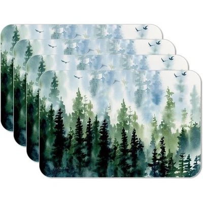 COUNTERART Counter Art Reversible, Wipe Clean Plastic Placemats, Set of 4, Tree Line