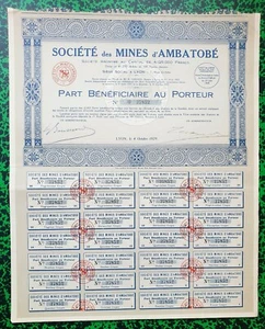 Madagascar - Ambatobé & Lyon - Ste Minière Coloniale Fçse (Mines d'Or) de 1929 - Picture 1 of 1