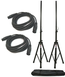 Pro Audio DJ Universal Pa Speaker Tripod Stands W/ 15Ft Xlr Audio Cables Package - Picture 1 of 4