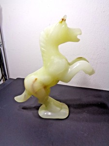 Vintage Chinese Hand Carved Soapstone Rearing Horse Sculpture (7.5 by 7 by 2")