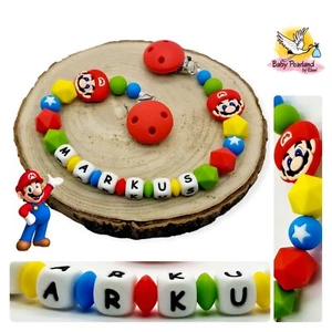 Kinderwagenkette mit Namen ♡ Silikon ♡ Jungen ♡ Geschenk ♡ Baby ♡ Mario ♡ - Bild 1 von 2