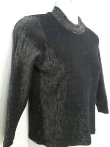 Vintage 1960's Black Lurex-Knit Top/ Sweater, High-Neck, Glam, Goth, Mod, 6-10 - Picture 1 of 12