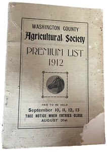 1912 Washington County RI Fair Premium Book Agricultural Society 38º aniversario atq - Imagen 1 de 7