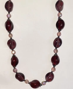 Carol for Eva Graham Purple Cranberry & Iridescent Crystal Beaded Necklace - Picture 1 of 11