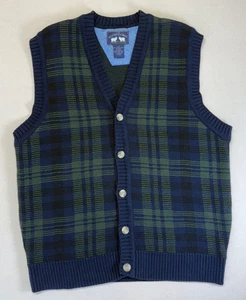Woods & Gray Tartan Plaid BUTTON SWEATER Vest Men's L Sleeveless Preppy Academic - Picture 1 of 7