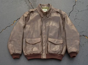 Vintage LL Bean Leather Flying Tiger A-2 Bomber Jacket XL T Talon Zip USA Brown - Picture 1 of 21