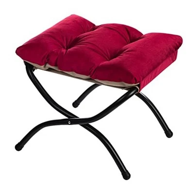  15"(H) Folding Footrest Stool, Upholstered Small Foldable Ottoman, Burgundy - Image 1 of 4