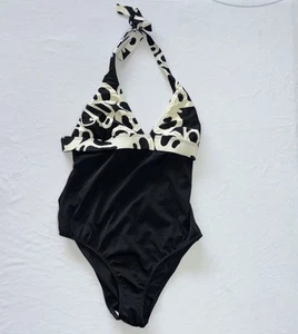 Venus Swimsuit One Piece size 14 black white halter - Picture 1 of 4