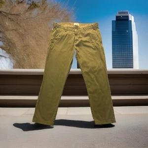 HERMES Dark Green 100% Cotton Flat Front Tapered Leg Men's Chino Pants 34x32 - Picture 1 of 18