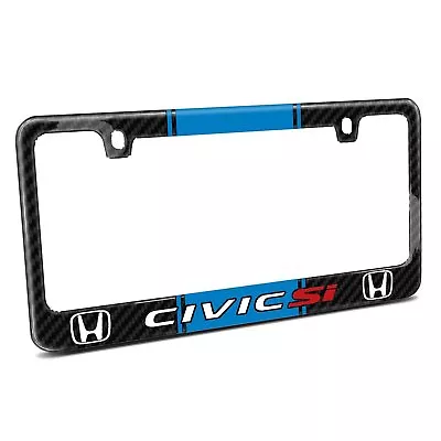 Blue Racing Stripe Carbon Fiber Black License Plate Frame - Honda Civic Si - Image 1 of 4