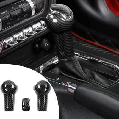 Auto Gear Shift Handle Knob Cover Trim Fit Ford Mustang 15+ Carbon Fiber Style Foto 1 de 4
