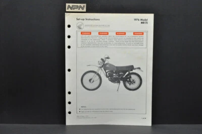 Vintage 1976 Honda MR175 Motorcycle Dealer Set Up Instruction Manual - Image 1 of 4