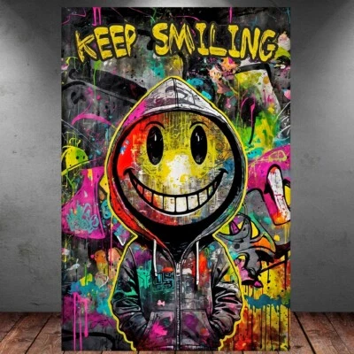 LEINWAND BILD ER XXL ABSTRAKT POP ART KEEP SMILING GRAFFITI BUNT WAND POSTER 502 - Bild 1 von 4