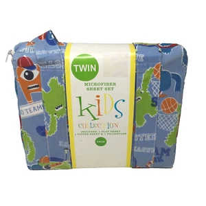 Mytex Kids Collection MONSTERS LEAGUE Twin Sheet Set - Blue, Orange, Red, Green - Picture 1 of 7