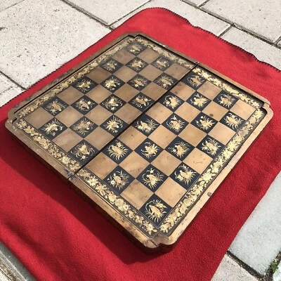 19th C Antique Chinese Export Lacquer Chess Backgammon Game Box Folding Art WOW - Image 1 of 4