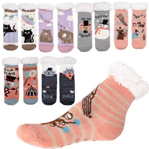 Girls Funny Winter Slippers Kids Fur Inside Non Slip Warm Thick Bed Socks DN707 - Picture 1 of 2