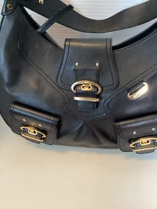 CHARLES DAVID ~ BLACK  LEATHER PURSE GOLD HARDWARE  HAND BAG - Picture 1 of 9