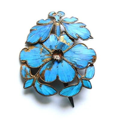 Старинная ВИНТАЖНАЯ синяя заколка для волос зимородка династии Цин 點翠  - Изображение 1 из 2