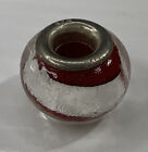 925 Sterling Silver Retired Italy Murano Glass Bubble Bead Candy Cane Red Silver