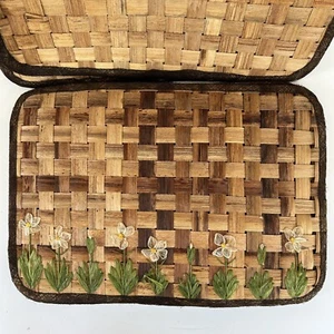 Set Of 8 Unique Hand Woven Placemats Basketweave Boho Country Farmhouse Prairie - Picture 1 of 21