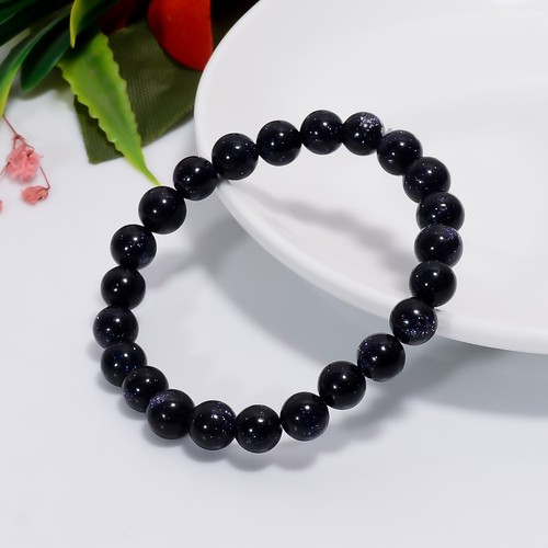 VALENTINO Bracciale fatto a mano impilabile perline tonde arenaria blu naturale regalo per lui