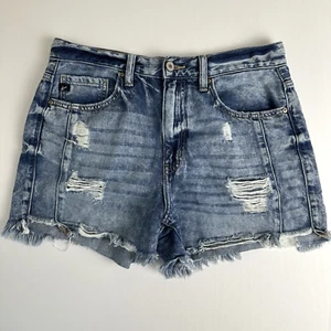 Kancan Shorts Womens Large Blue Denim Jean Shorts Dyed Cut Off Frayed - Picture 1 of 8