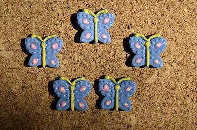 Set of 5 BLUE BUTTERFLY bulletin board pushpins, thumbtacks, or magnets - Image 1 of 4