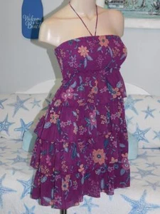 New American Eagle Outfitters Burgandy Floral Ruffled/tired Sundress Med - Picture 1 of 6