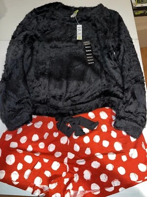 Новый с Ярлыками HUE женщин 2шт Sleepwear комплект, черный топ и в горошек красный боксеры средний #5-0115 - Изображение 1 из 4