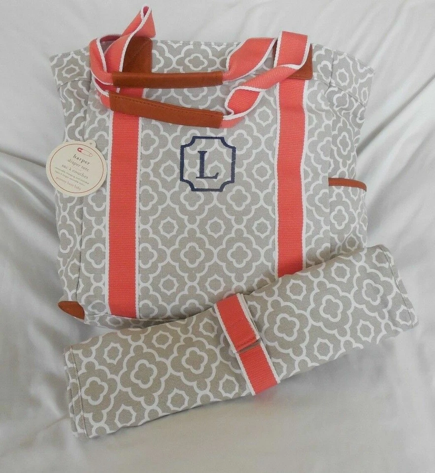 Pottery Barn Gray Coral Geo Harper Tote Diaper Bag Changing Pad "L" NWT NLA - Image 1 of 1