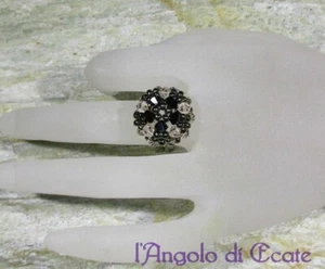 ANELLO artigianale fatto a mano hand made nero perline Swarovski - Foto 1 di 5