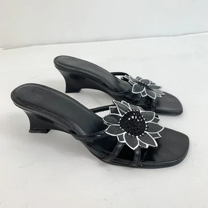 00's black flower wedge heels - Picture 1 of 8