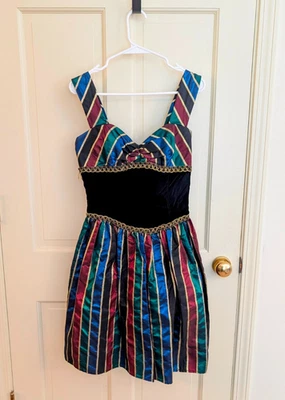 Mini Vestido De Colección Jessica McClintock para Gunne Sax Talla 7/8 Terciopelo Negro a Cuadros Foto 1 de 4