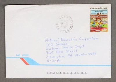 MayfairStamps Costa de Marfil 1997 a Scranton PA Juegos Olímpicos Atlánticos Correo Aéreo Cubierta a Foto 1 de 2