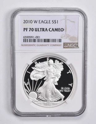 2010-W American Silver Eagle 1 Oz PF70 UCAM NGC Brown Label *7200 - Image 1 of 4