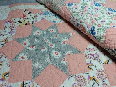 Edredón saco de harina de alimentación de colección años 1920-30 hecho a mano y acolchado a mano patrón de estrella Foto 1 de 4