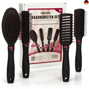 com-four® 4-teiliges Stylingset mit verschiedenen Haarbürsten mit Softgriff - A - Bild 1 von 6