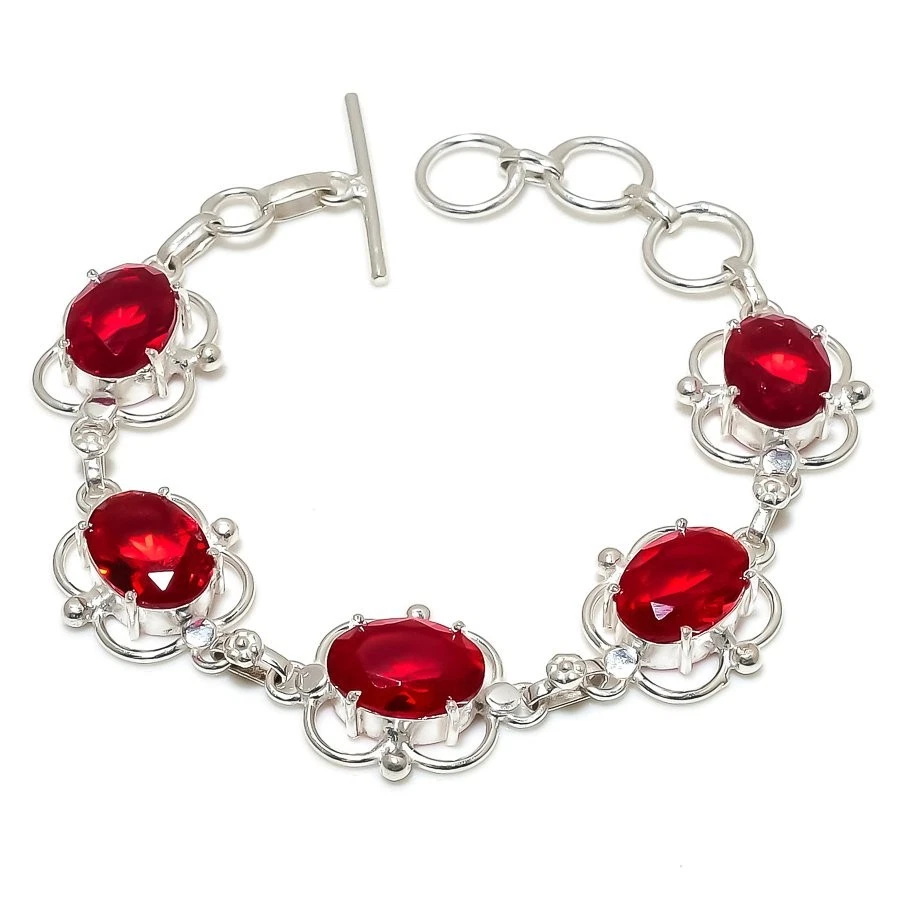 Red Garnet Gemstone Handmade 925 Sterling silver Bracelet Size 7-8'' - Image 1 of 1