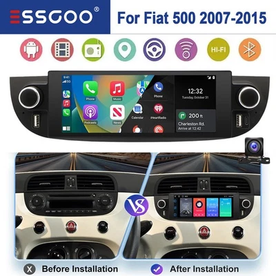 4+64G Per Fiat 500 2007-2015 Apple Carplay Android14 Car Stereo BT Radio GPS CAM - Immagine 1 di 4